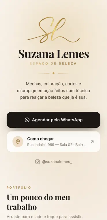 Topo da landing page, no celular.