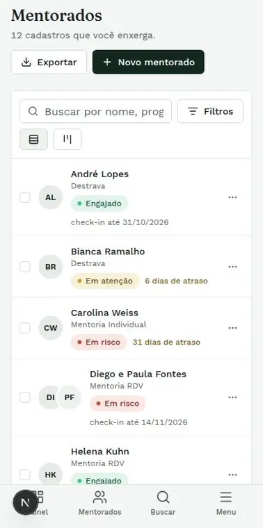 A lista no celular.